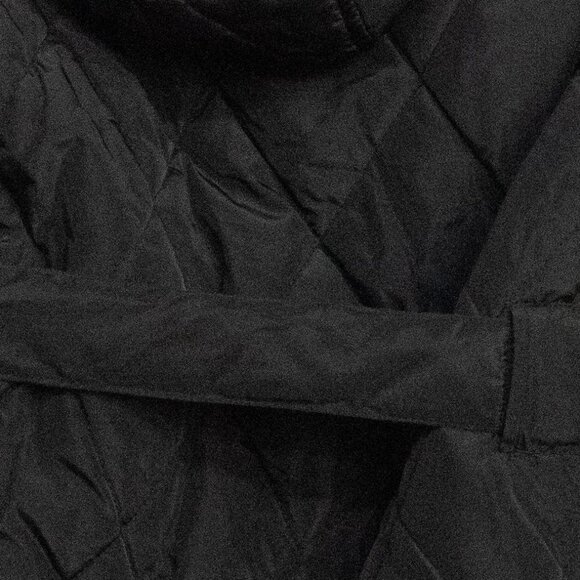 Jeane blush Womens Quilted Black Hooded Coat With Faux Fur Trim & Belted Waist S - Picture 7 of 8